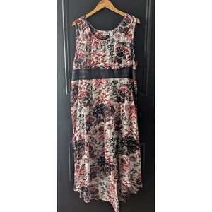 Willow Ridge Floral Print Maxi Dress Black Red White Sleeveless Sz 2X Hi Lo Hem